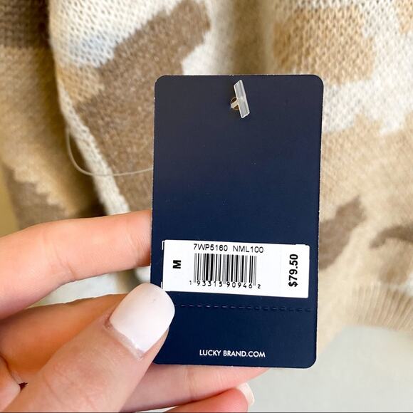 NWT Lucky Brand Neutral‎ Tan Camo Wool Pullover Sweater - Picture 4 of 6